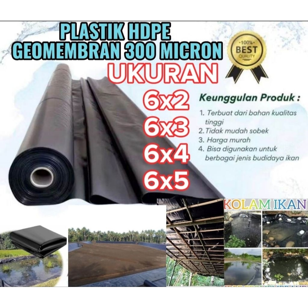 HDPE GEOMEMBRAN PLASTIK PENGGANTI TERPAL TEBAL 300 MICRON LEBAR 6 METER PANJANG PILIH VARIAN