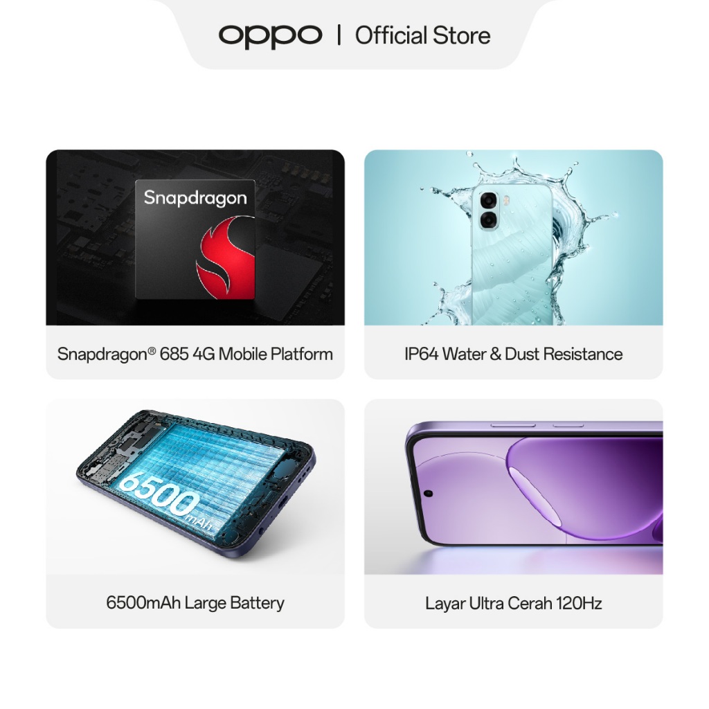 [NEW] OPPO A6x 4GB/6GB+64GB/128GB/256GB & 8GB+128GB [IP64 Water & Dust Resistance, 6500mAh Large Battery, Snapdragon 685, 120Hz Fast Responsive Screen] - Gambar 3