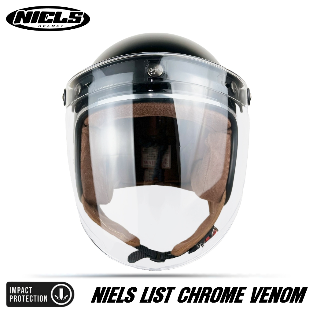 NIELS - Helm Bogo Retro List Chrome Kaca Venom Bening / Smoke - Gambar 4