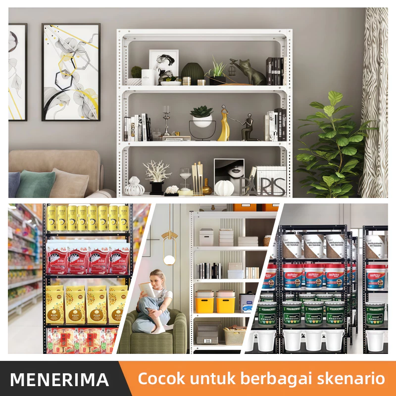 Rak Susun Serbaguna 100% Besi Rak Besi Siku Lubang Rak Serbaguna Rak Buku Minimalis 3/4/5/6 Susun Rak - Gambar 3