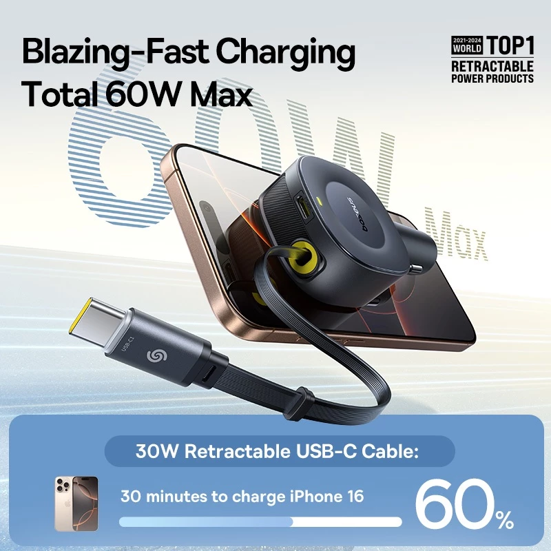 Baseus PrimeTrip VR2 C+C 30W Car Charger with Retractable Cable - Gambar 2
