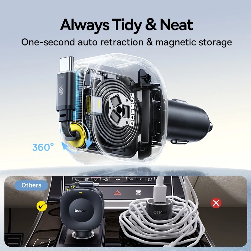 Baseus PrimeTrip VR2 C+C 30W Car Charger with Retractable Cable - Gambar 4