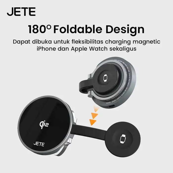 JETE iEW201 Pengisian Nirkabel Magnetik 15W Qi2 2 in 1 dengan Holder Cincin Magnetik Lipat untuk iPhone & Apple Watch - Gambar 4
