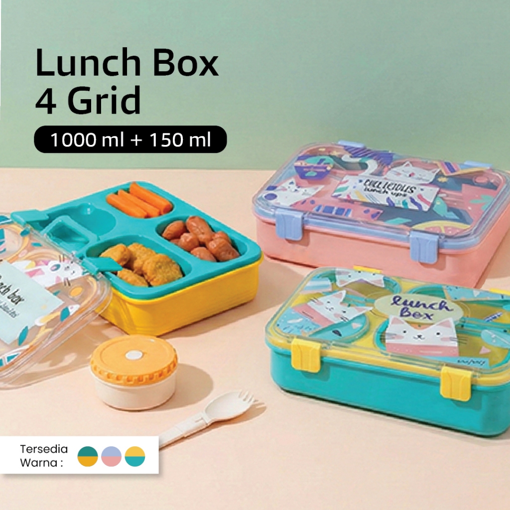Lunch Box Kotak Makan Anak Anti Tumpah Plastik 950ml dan 1150ml - Gambar 2