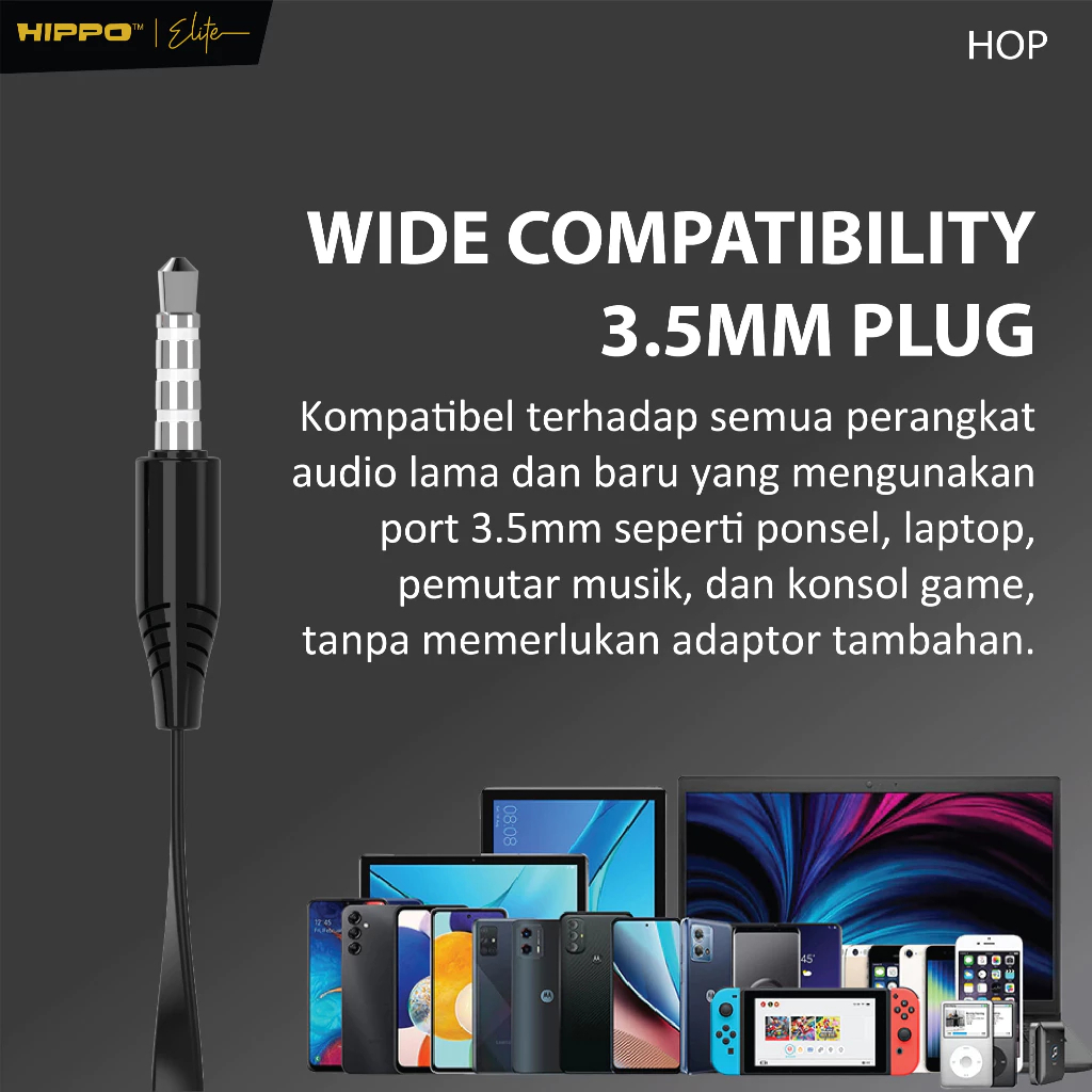 Hippo Earphone Hop Super Bass Jack 3.5 mm Wired Handsfree Android Original Earbuds Headset - Gambar 4