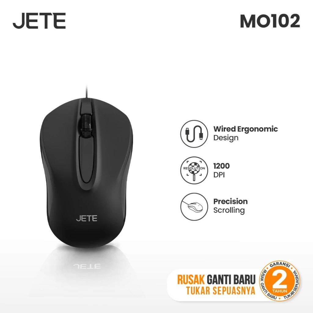 Mouse Kabel JETE MO102 1200 DPI Wired Optical Mouse Kerja Kantor Mouse Cable USB PC Laptop Non Slip Scroll - Gambar 2