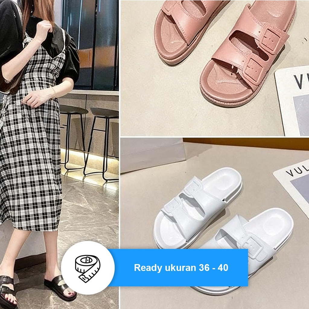 POPmaker shop Sandal Wanita SP05 - Sandal Slip On Briken Style Korea Import Real Pict, Desain Nyaman & Stylish untuk Gaya Harian COD - Gambar 4