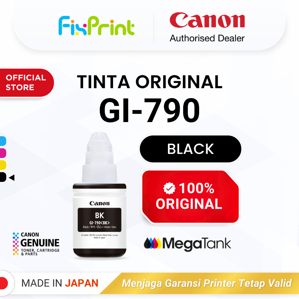FixPrint 100% ORIGINAL Tinta Canon GI 790 Pigment Black Tahan Air - Printer G1010 G2010 G3010 G4010