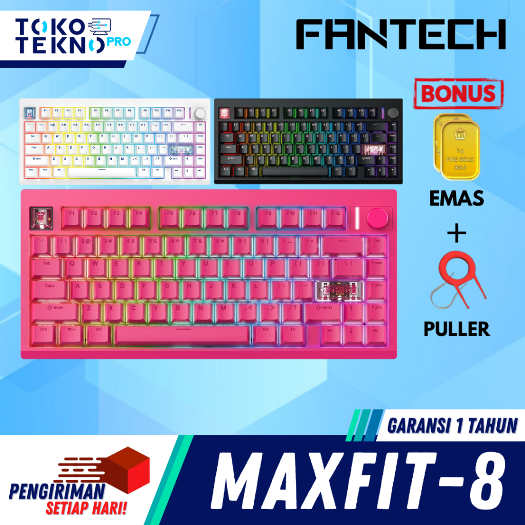 Fantech MAXFIT-8 / MAXFIT 8 / MK921 / MK9-921 3in1 Connections Wireless Bluetooth Low Profile Keyboard Mechanical Gaming Hotswap For PC / Laptop