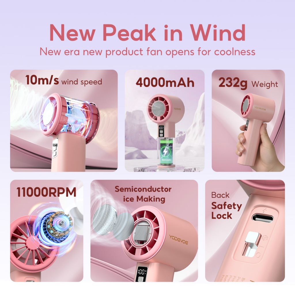 Yodevoe B02 High-Speed Fan Portable HandHeld Mini kipas  Kapasitas baterai 4000mAh  Strong Wind 100 Gear Wind Speed Digital - Gambar 2