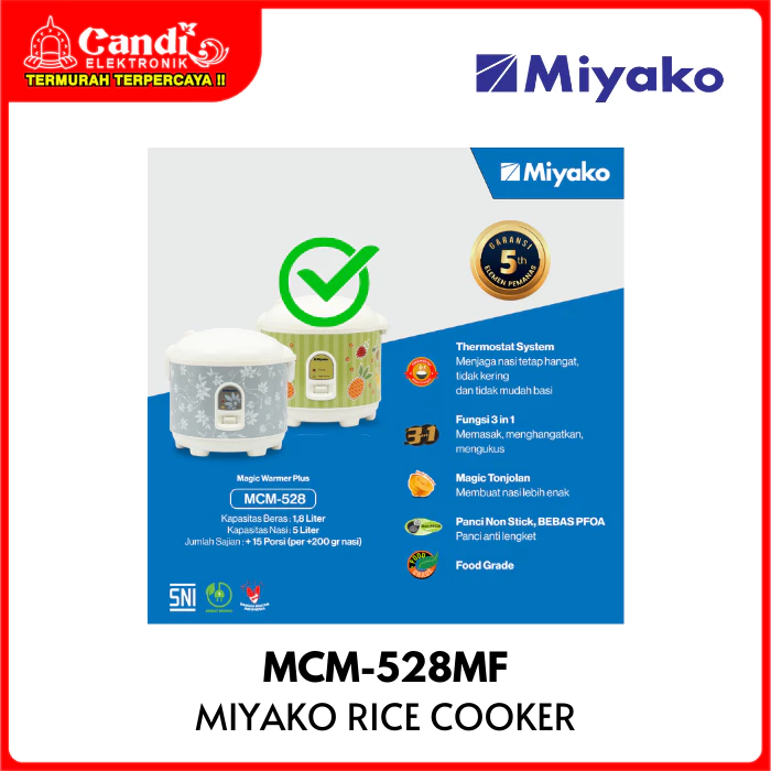 MIYAKO Rice Cooker 1,8 Liter Magic Warmer Non Stiack Inner Pot MCM-528MF - Gambar 2