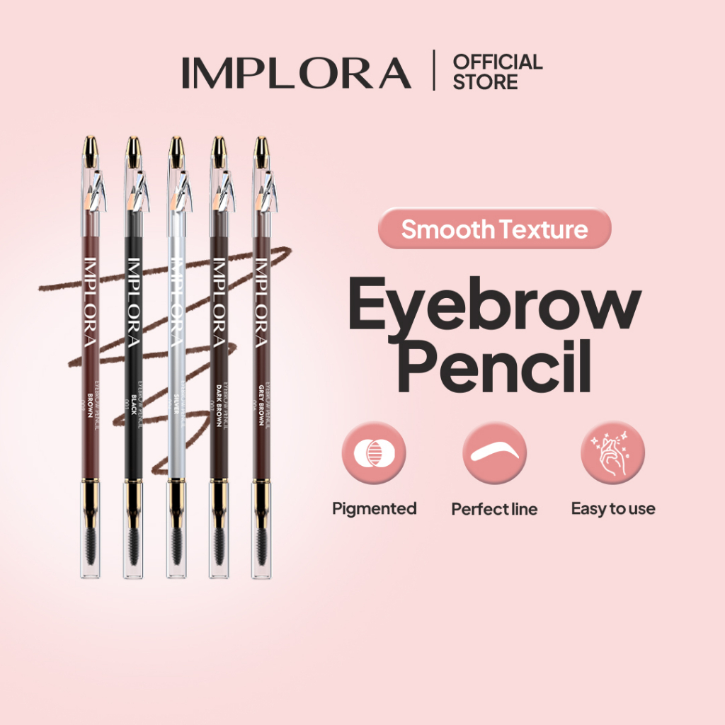 IMPLORA Eye Brow Pencil 2 IN 1 ( PENSIL + SERUTAN + SIKAT )- IMP Grey Brown / Merah Jingga Official - Gambar 2