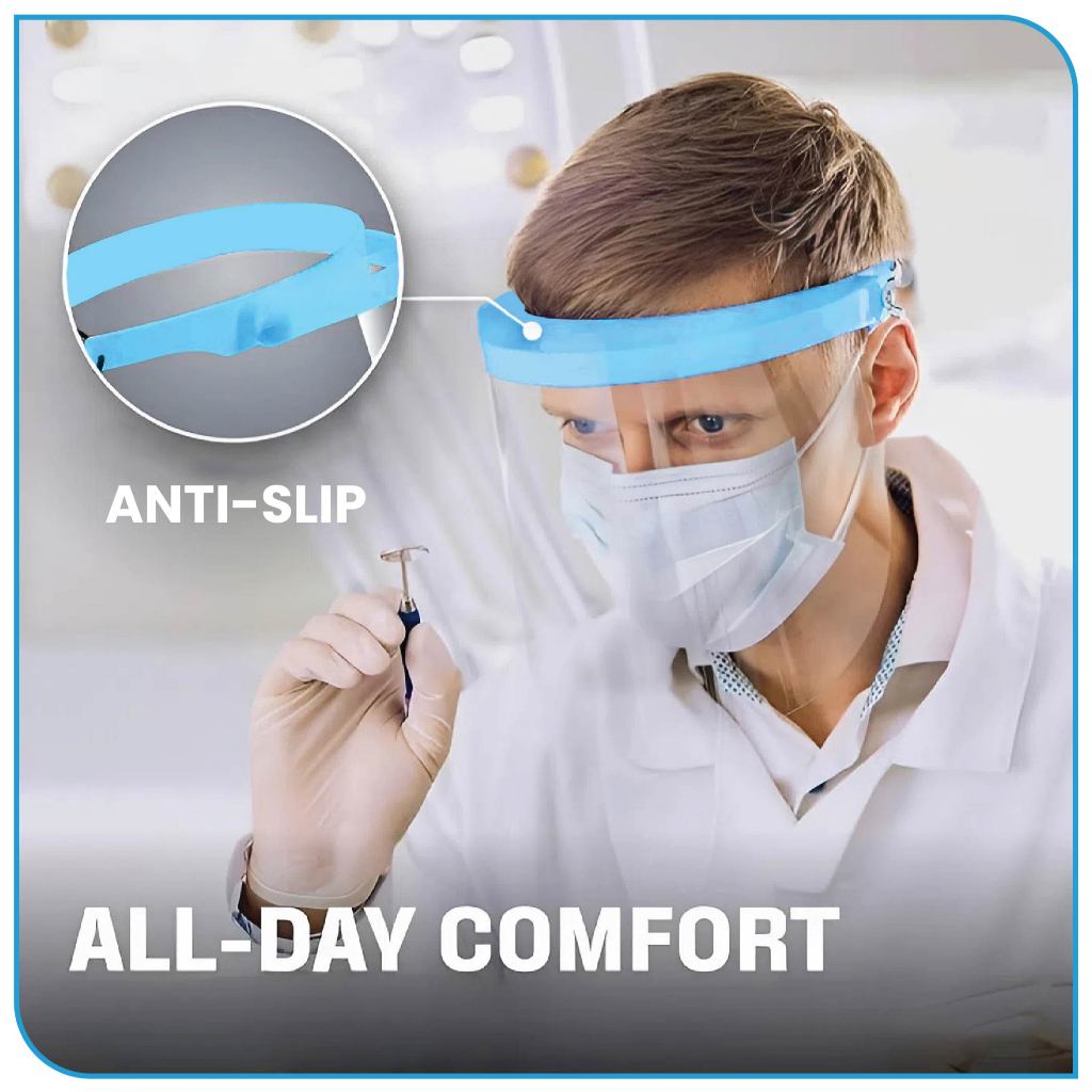 Med+ Face Shield Dental Medical Protective Adjustable 3 Pieces Refill Mika Biru Putih Random - Gambar 2