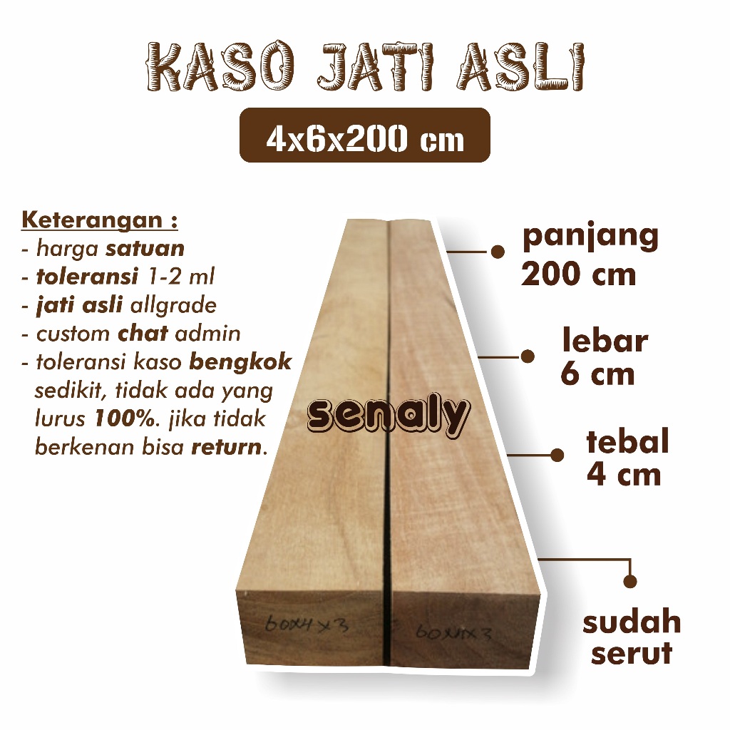 Balok Kaso Usuk 4x6x200 cm Kayu Jati Asli Allgrade Kondisi Sudah Serut Rapi Material Konstruksi Bangunan Bahan Kaki Meja