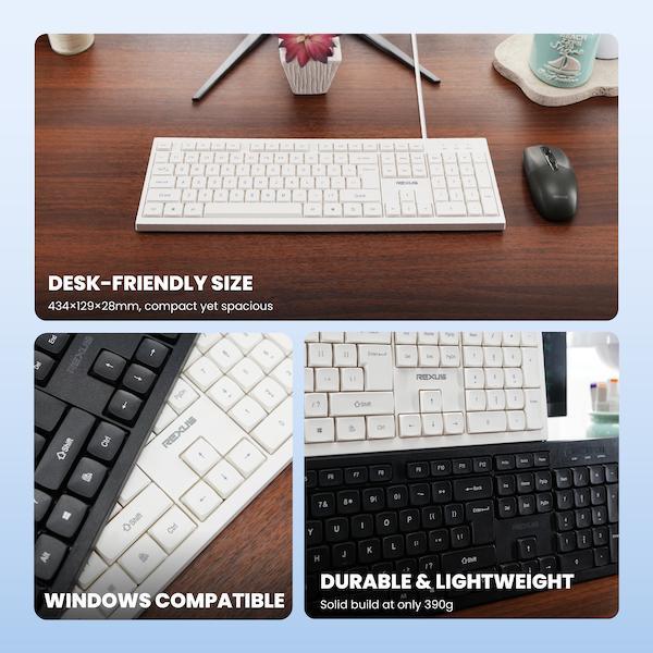 Rexus K293 / K-293 Keyboard Office Wired Full Size Membrane Ergonomic Sinking Keycap 104 Keys Plug & Play USB Komputer - Gambar 3
