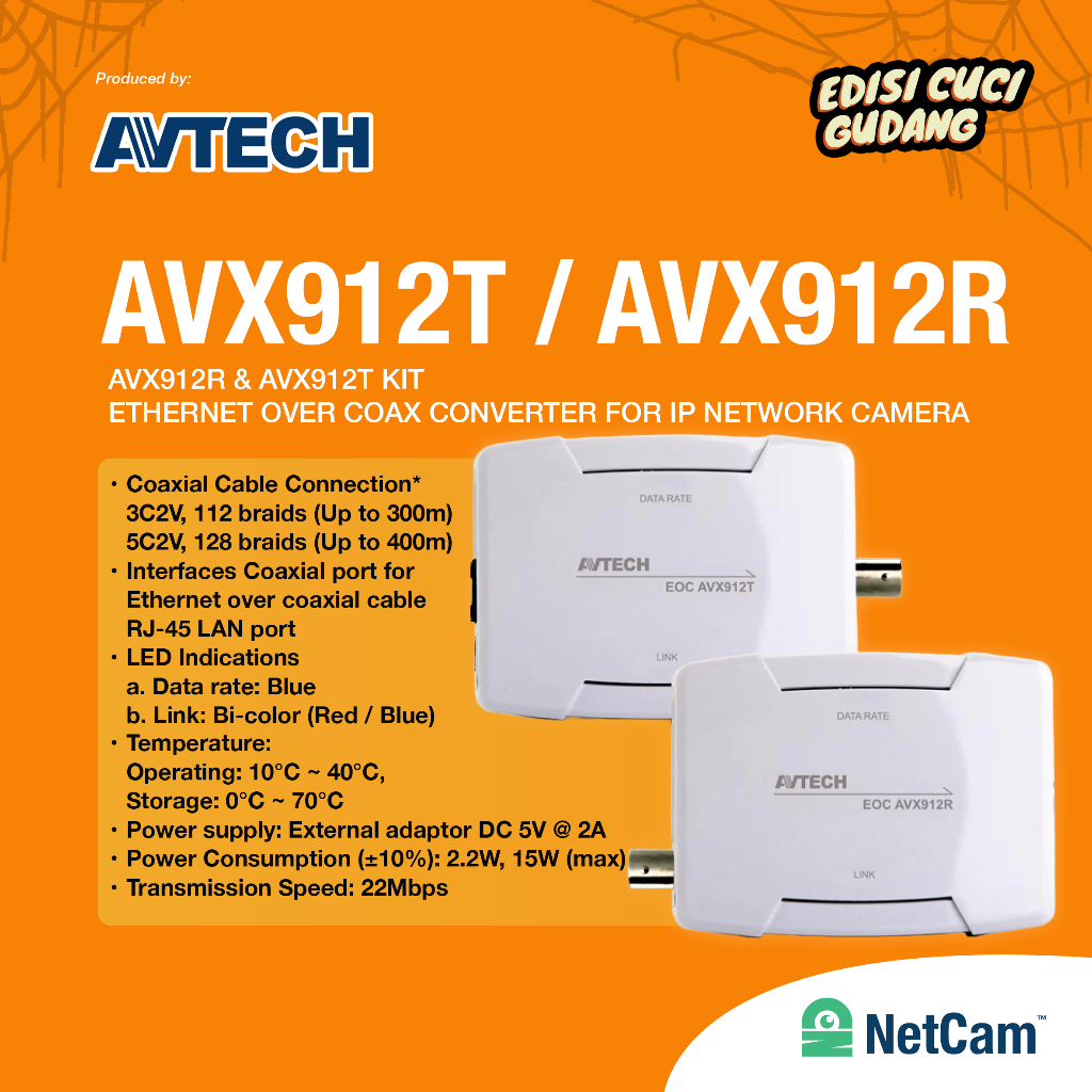 AVTECH CONVERTER KIT AVX912T AVX912R ETHERNET OVER COAX CONVERTER ...