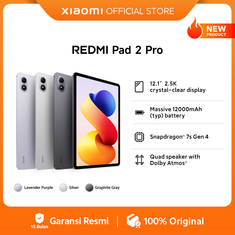 Redmi Pad 2 Pro (6GB/128GB) (8GB/256GB) | 12.1" 2.5K crystal-clear display | Massive 12000mAh (typ) battery | Snapdragon 7s Gen 4 | Quad speaker with Dolby Atmos® [Official Store] - Gambar 2