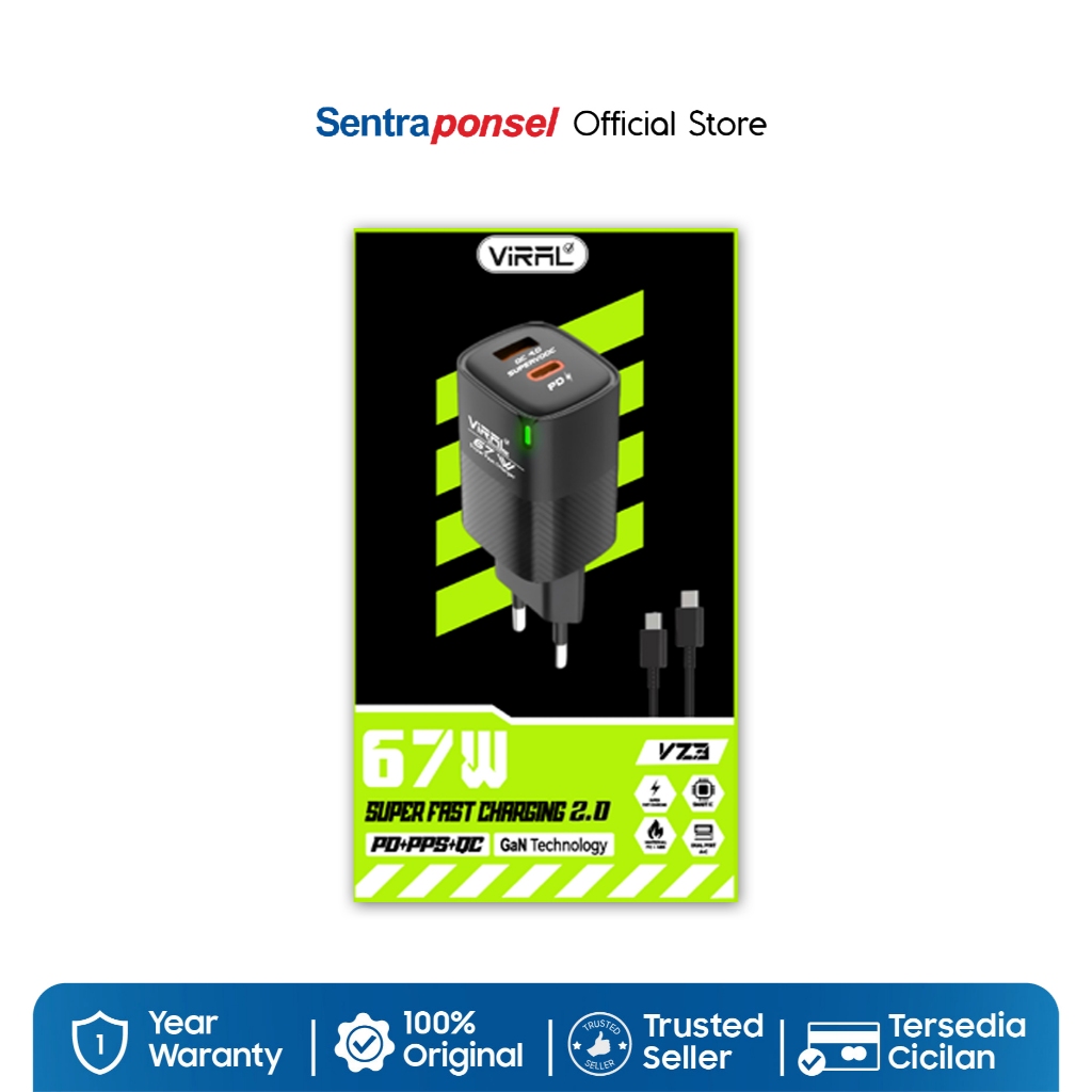 VIRAL 67W GaN CHARGER PD DUAL PORT LED FAST CHARGING VZ3 HITAM - Gambar 4