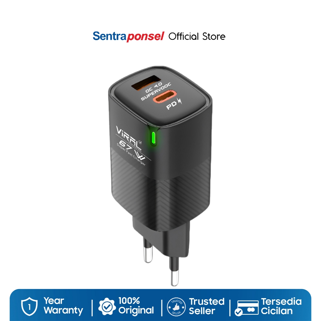 VIRAL 67W GaN CHARGER PD DUAL PORT LED FAST CHARGING VZ3 HITAM - Gambar 3