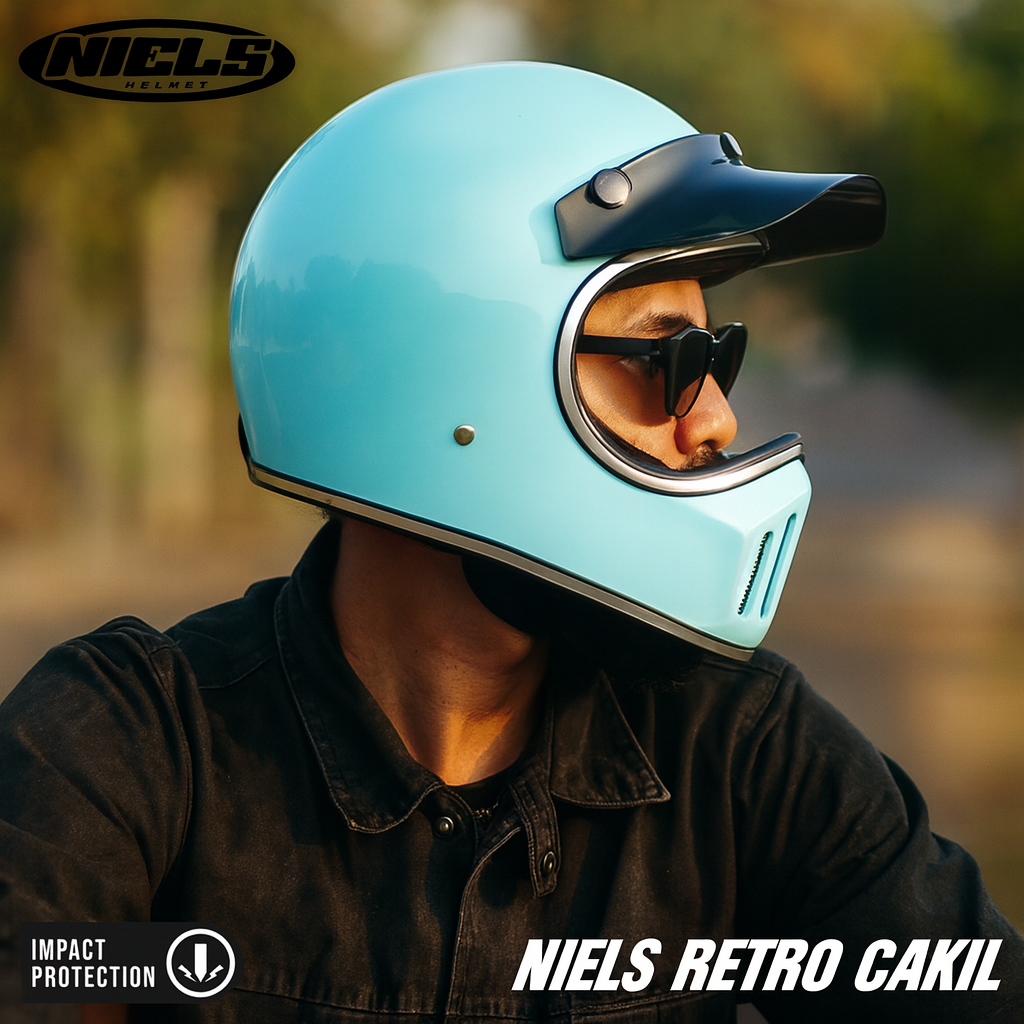 Helm Full Face SNI NIELS Model Cakil Retro - Chrome Look, Free Pet, Aman & Stylish untuk Harian - Gambar 4