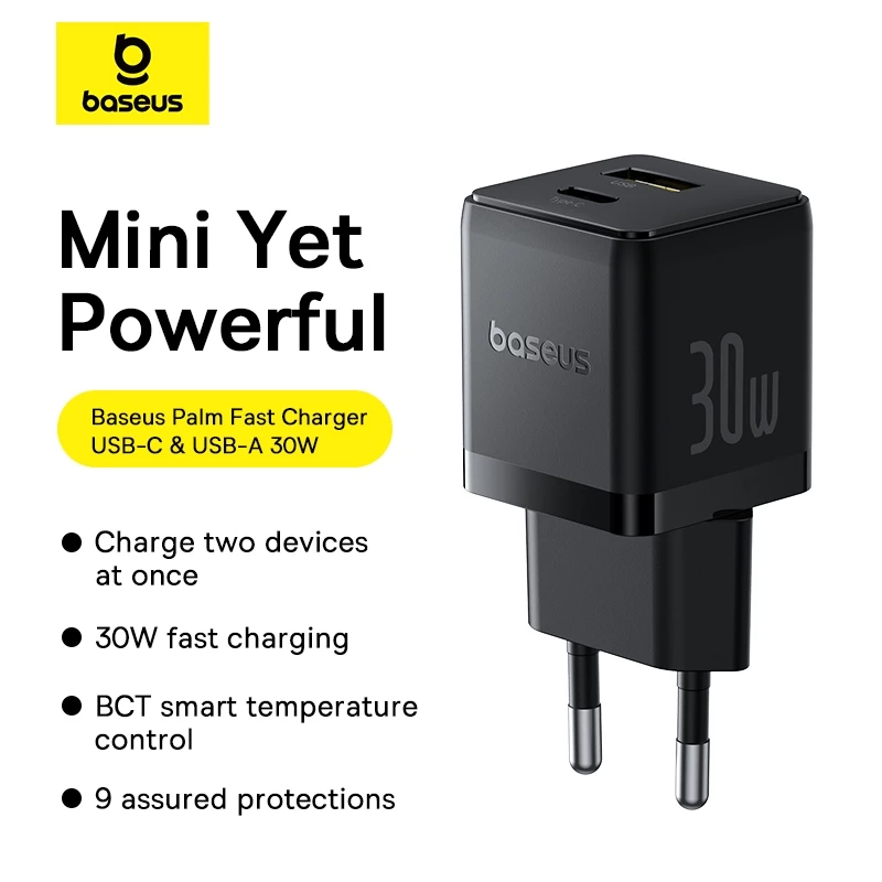 Baseus Palm Series Charger 30W USB-A + USB-C Fast Charging BCT Cooling System Cut Off