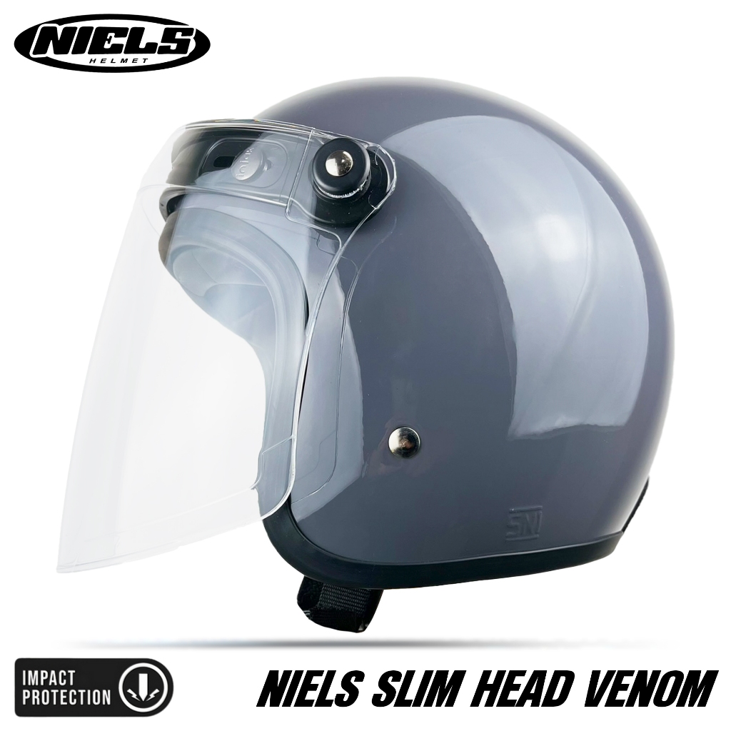 NIELS - Helm Slim Head Kaca Venom Bening / Smoke - Gambar 3