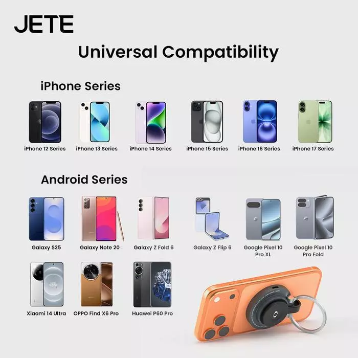 JETE iEW201 Pengisian Nirkabel Magnetik 15W Qi2 2 in 1 dengan Holder Cincin Magnetik Lipat untuk iPhone & Apple Watch - Gambar 2