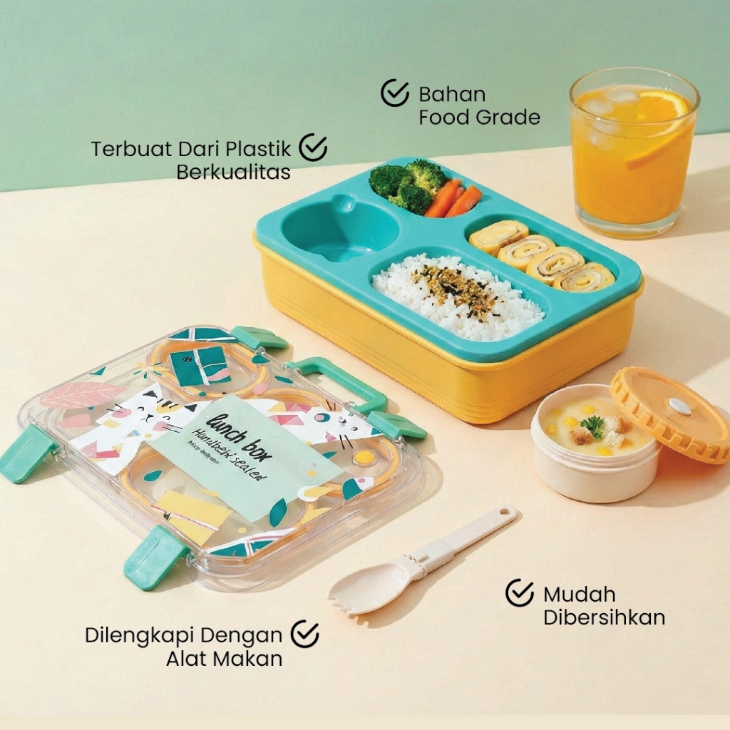 Lunch Box Kotak Makan Anak Anti Tumpah Plastik 950ml dan 1150ml - Gambar 3