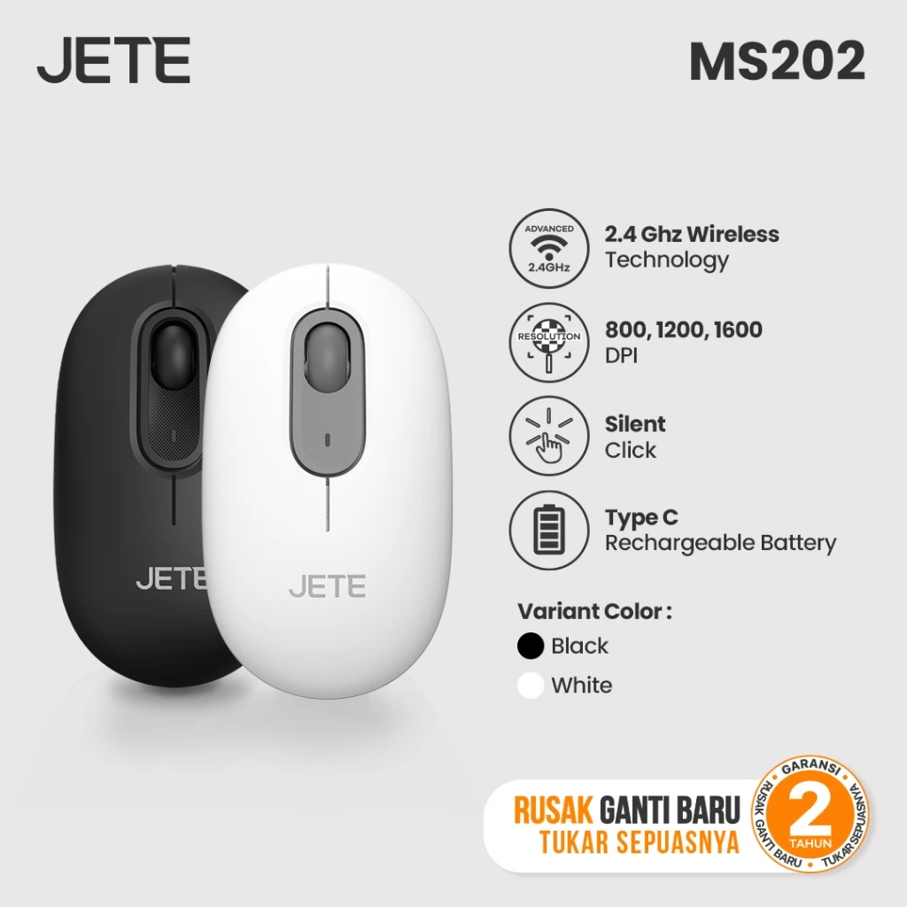 Mouse Wireless JETE MS202 Mouse 1200 DPI 3 Level Mouse Tanpa Kabel USB Dongle Silent Click Mouse Kantor Komputer Laptop Windows For Macbook - Gambar 2