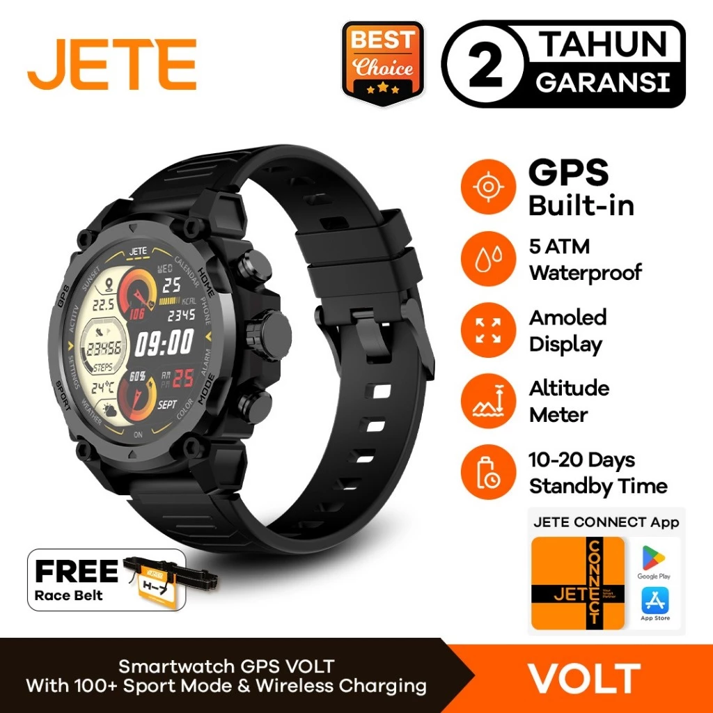 Smartwatch JETE VOLT with GPS Built in Amoled Display Waterproof - Altimeter & Barometer Features - Garansi Resmi 2 Tahun