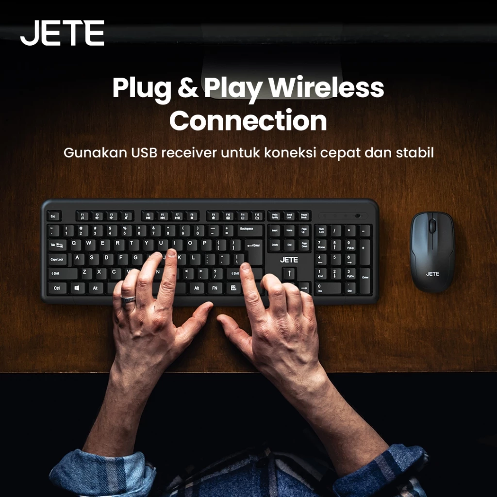 Keyboard Mouse Combo JETE MKS101 Keyboard & Mouse Wireless 1200 DPI Tanpa Kabel USB Dongle Keyboard Mouse Kantor Komputer - Gambar 3