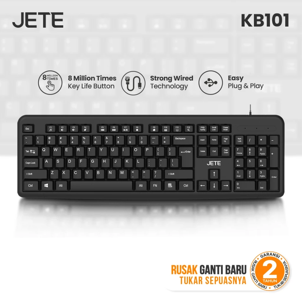 Keyboard JETE KB101 Keyboard Kabel Office kantor Wired USB Cable Keyboard Numlock Laptop Windows For Macbook - Gambar 2