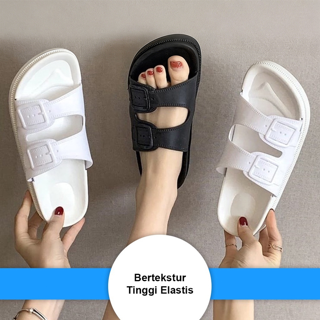 POPmaker shop Sandal Wanita SP05 - Sandal Slip On Briken Style Korea Import Real Pict, Desain Nyaman & Stylish untuk Gaya Harian COD - Gambar 3