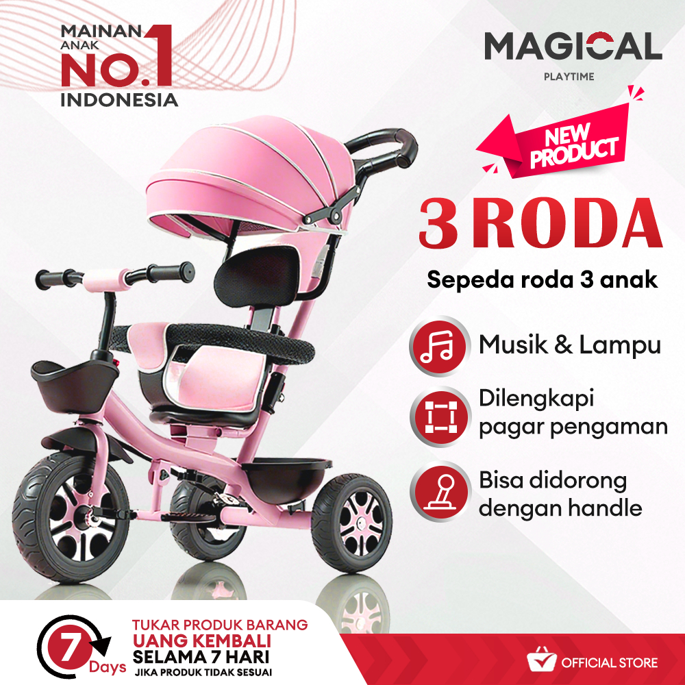 MAGICAL PLAYTIME 3IN1 Sepeda Anak Roda 3 Keranjang Roda 3 Bayi Tricycle Anak Multifungsi Bisa Putar