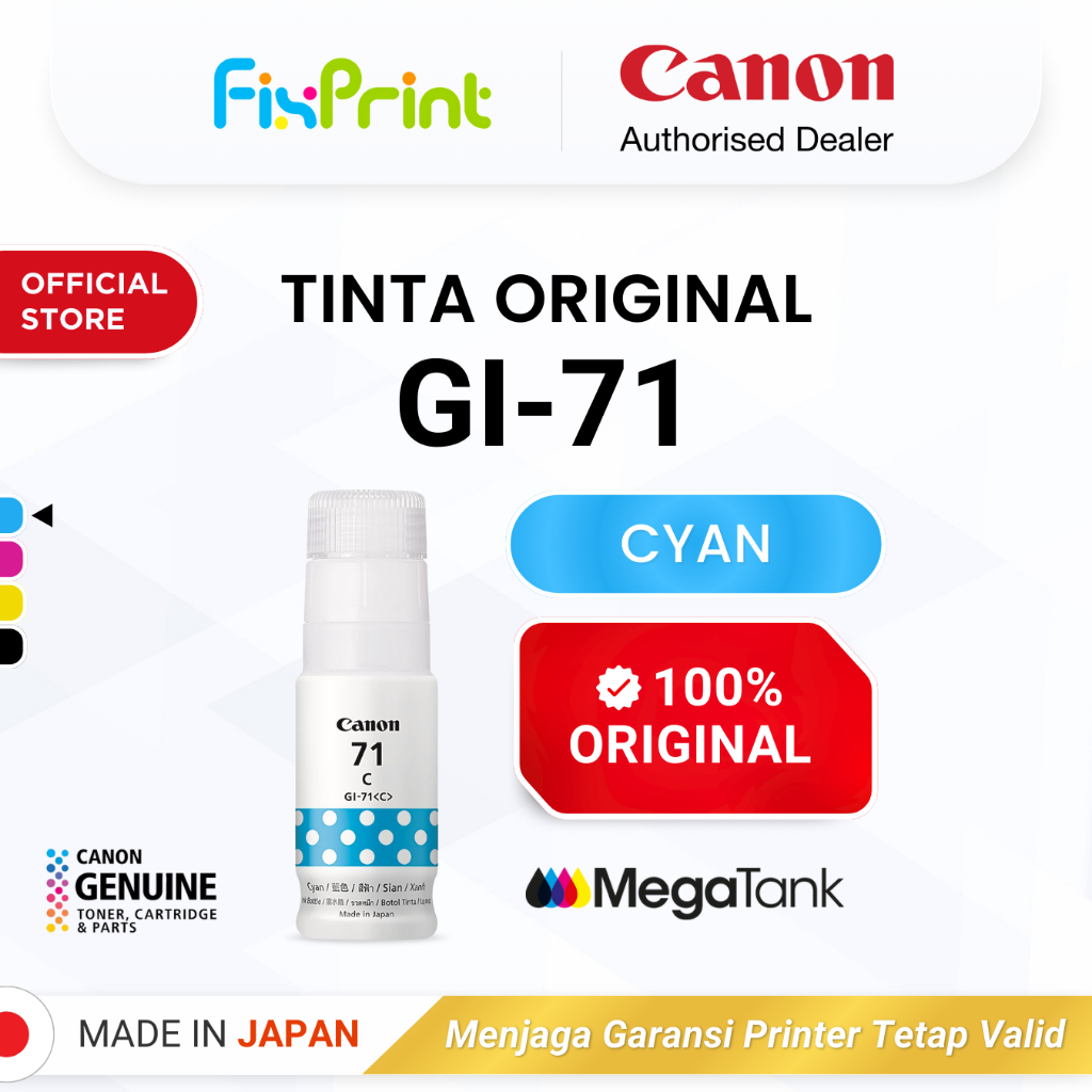 FixPrint 100% ORIGINAL Tinta Canon GI 71 Cyan - Printer G1730 G1737 G2730 G2770 G3730 G3770 G4770 G4780 G1020 G2020 G3020