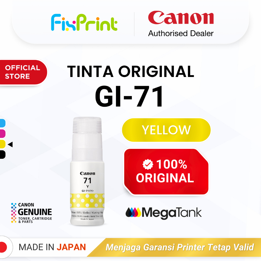FixPrint 100% ORIGINAL Tinta Canon GI 71 Yellow - Printer G1730 G1737 G2730 G2770 G3730 G3770 G4770 G4780 G1020 G2020 G3020