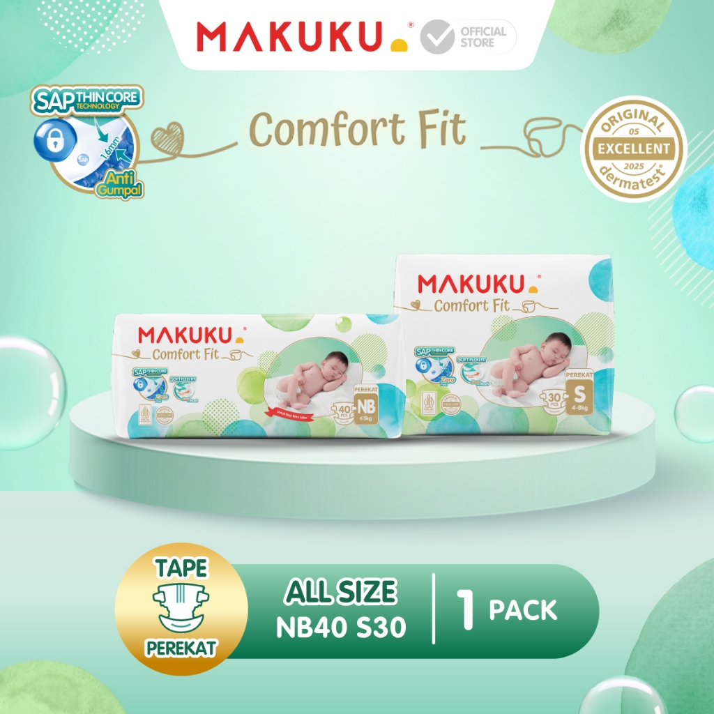 [1 PACK] Makuku SAP Diapers Comfort Fit 3.0 Tape Perekat / Celana Popok Bayi Regular Pack NB40 / S30 / S38