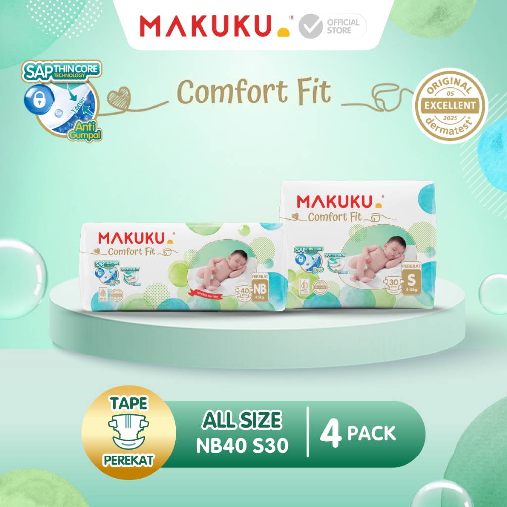 [4 PACK] Makuku SAP Diapers Comfort Fit 3.0 Tape Perekat / Pants Celana Popok Bayi Regular Pack NB40 / S30 / S38