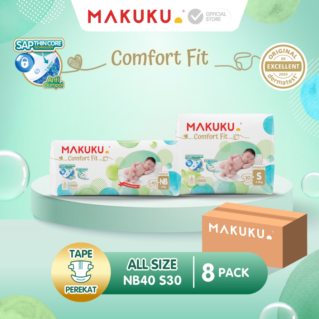 [8 PACK] Makuku SAP Diapers Comfort Fit 3.0 Tape Perekat Popok Bayi Regular Pack NB40 / S30