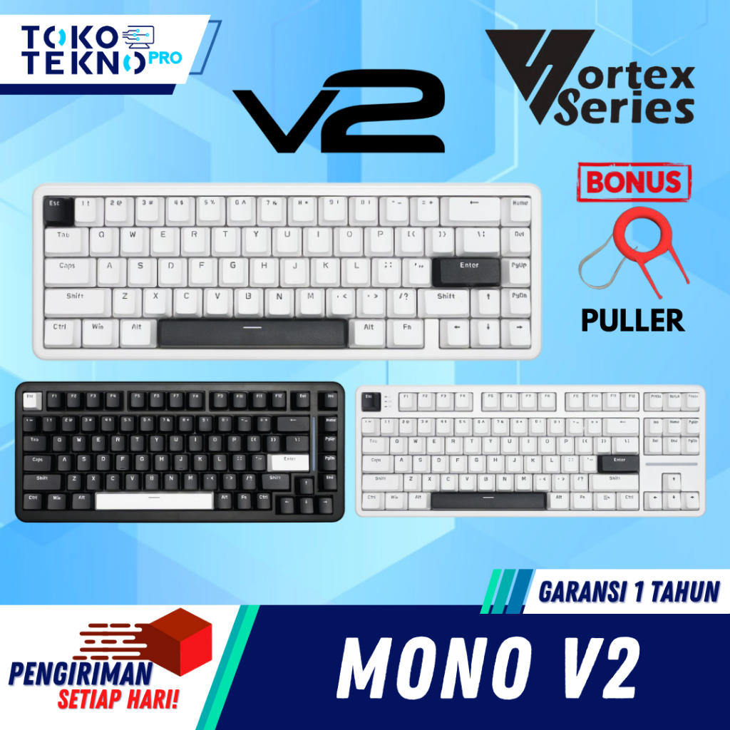 Vortexseries Vortex Mono V2 / V-2 / Gen2 Series Wired Gasket Mount Mechanical Gaming Keyboard 65% / 75% / 87% TKL Layout Hotswappable Universal