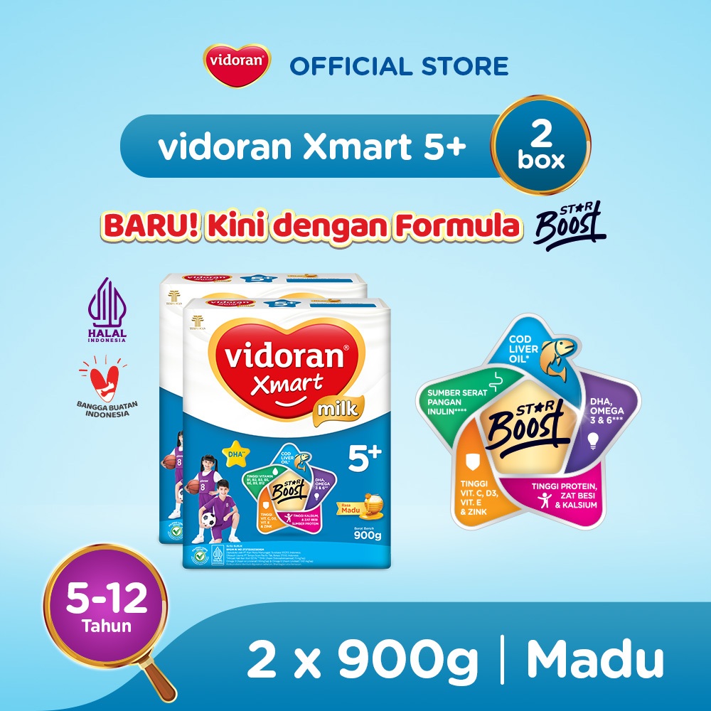 Vidoran Xmart 5+ Imun Up Susu Formula Madu [900 G/2 Box]