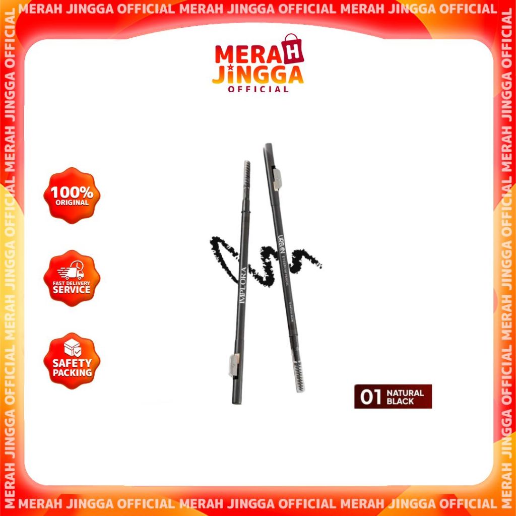 IMPLORA Eye Brow Pencil 2 IN 1 ( PENSIL + SERUTAN + SIKAT ) - Black / Merah Jingga Official