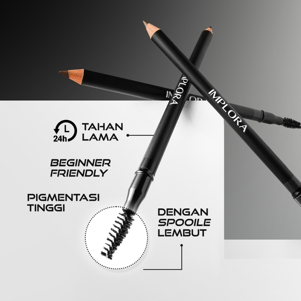 IMPLORA Eye Brow Pencil 2 IN 1 ( PENSIL + SERUTAN + SIKAT ) - Black / Merah Jingga Official - Gambar 4