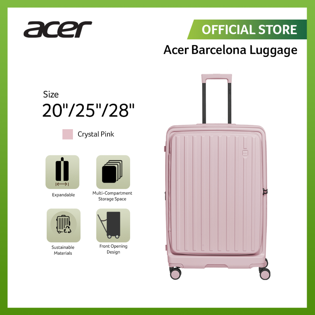 Acer Fashion Koper Polyethylene Barcelona Carry-on Luggage - Crystal Pink