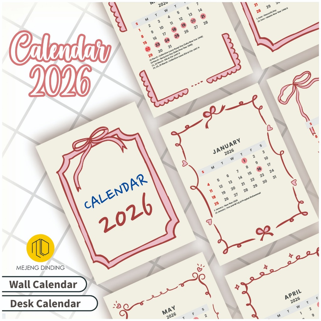 2026 Calendar Coquette Feminine Motif 2 - 2026 Calendar - 2026 Desk ...