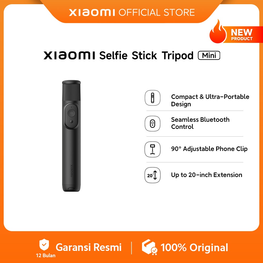 Xiaomi Selfie Stick Tripod Mini / Compact & Ultra-Portable Design Seamless Bluetooth Control / 90° Adjustable Phone Clip [Official Store]