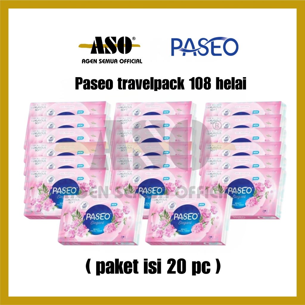 [ PAKET ISI 12 & 20 ] Tisu Tissue PASEO travelpack 108 helai 3 Ply tisu wajah Halus PROMO !!!