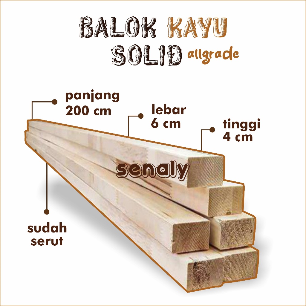 Balok Kayu 4x6x200 cm Kondisi Serut Rapi Bahan Kayu Solid Allgrade