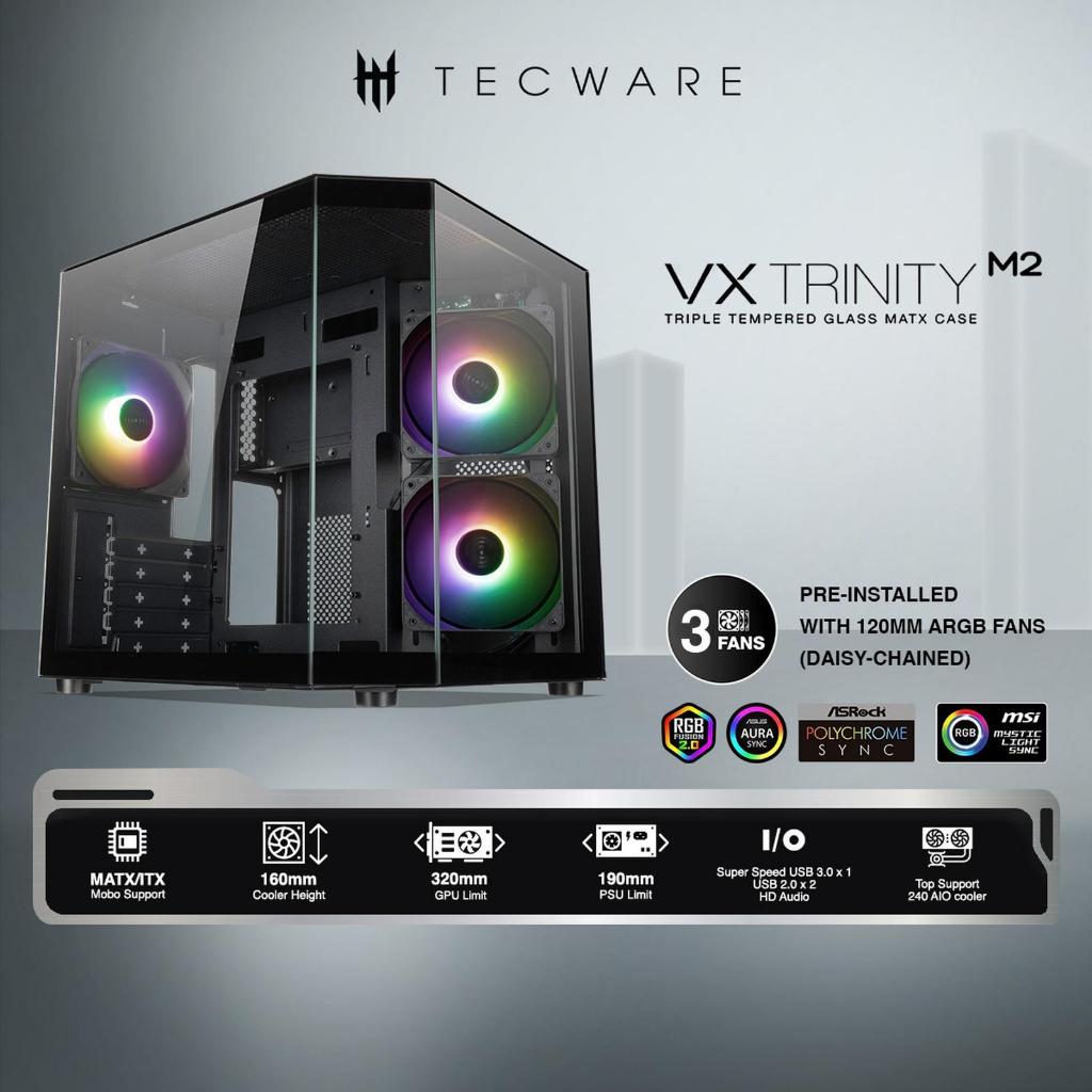 PC Case Tecware VX Trinity M2 mATX PC Case/ - No PSU Includes 3 ARGB ...