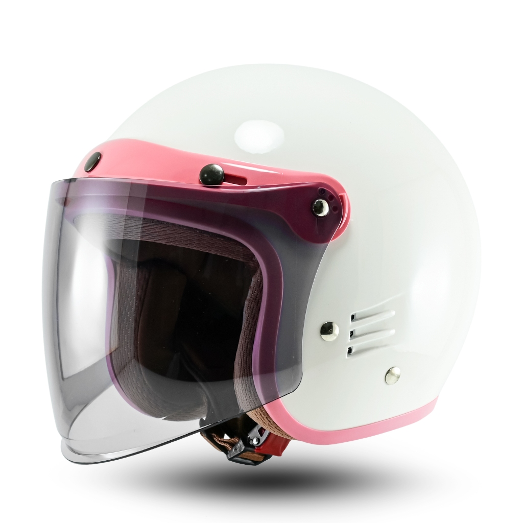 Helm Bipplast CEWEK Retro Bogo Solid LUMINOS Wanita Kekinian Kaca Datar SNI Motorcycle - Gambar 4